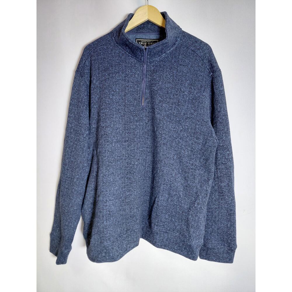 TRUE GRIT 1/4 Zip Pullover Sweater Blue Solid Knit Men Size XXL